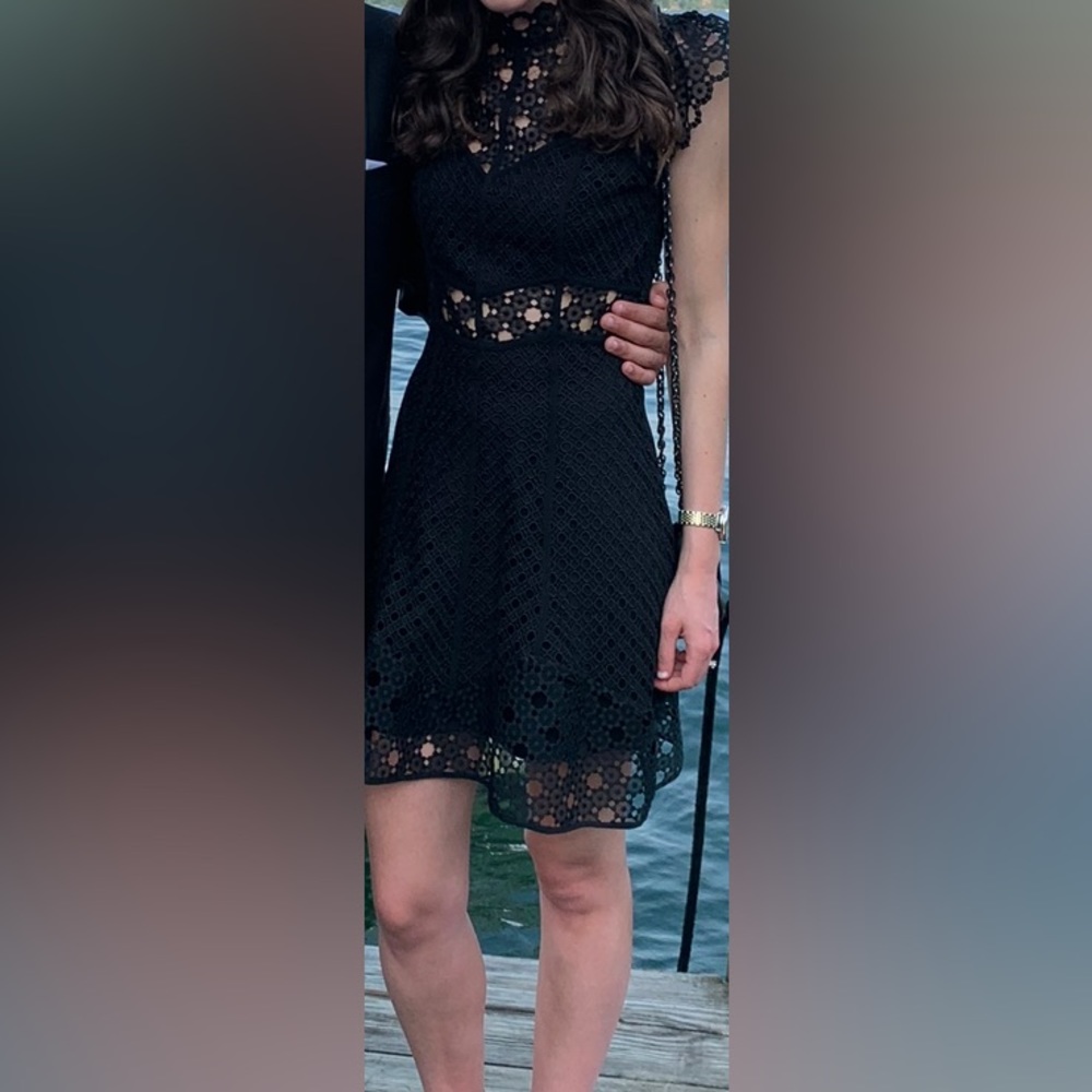 Black modern lace Sandro Paris dress size 36. Amazing condition